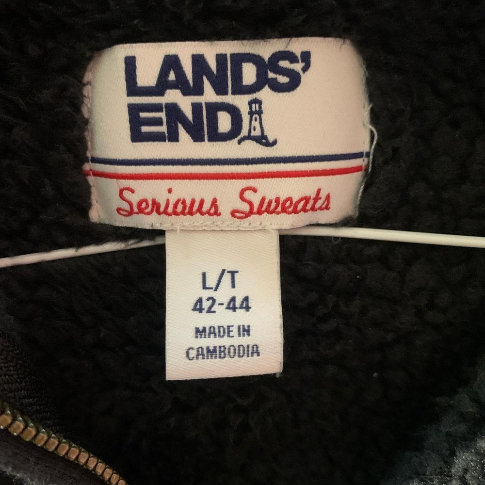 Lands End Serious Sweats Black Sherpa Lined Zip Up Hoodie Womens Large L/T 42-44 - Picture 3 of 5